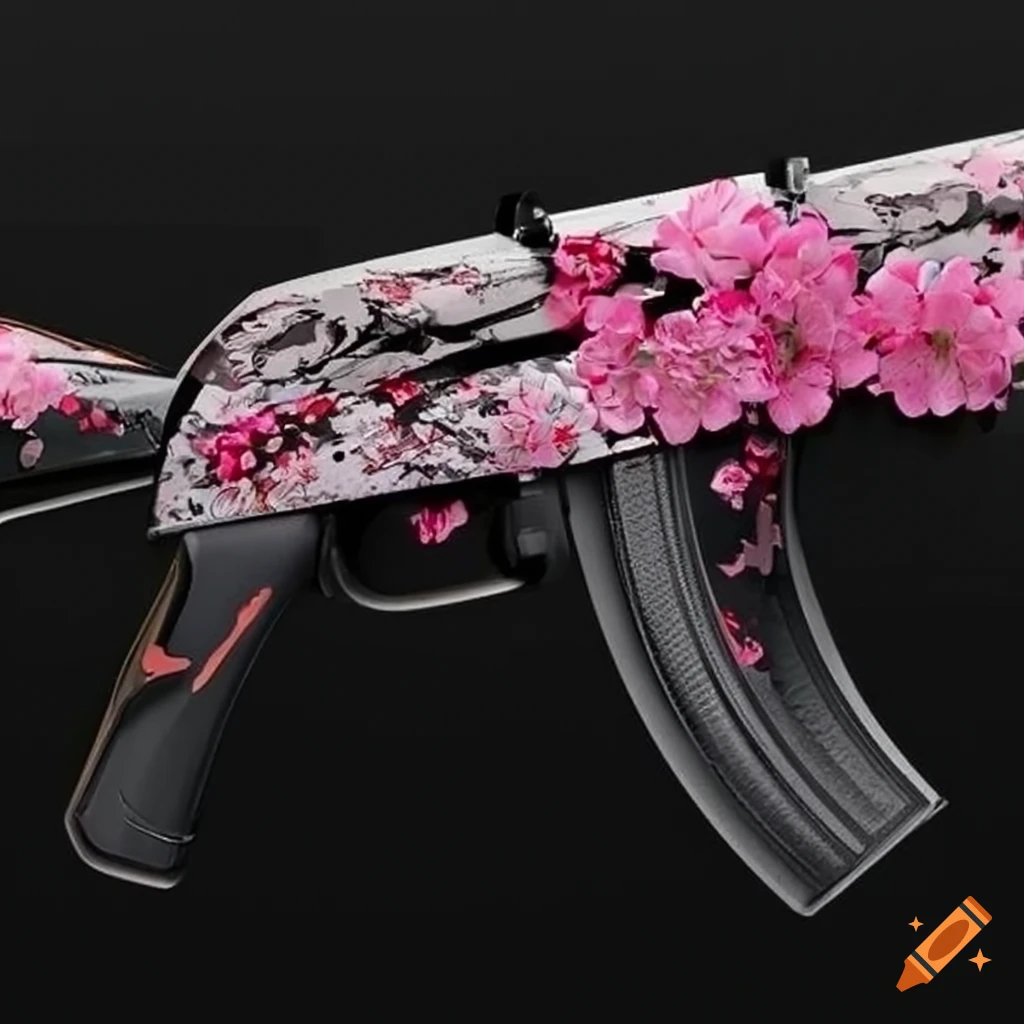 AK12 assault rifle with cherry blossom decal