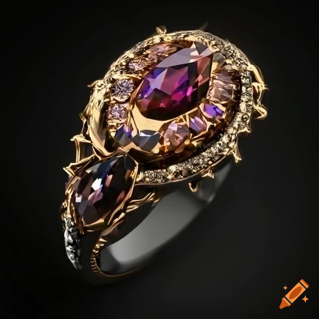 photorealistic ring with multicolored gemstone