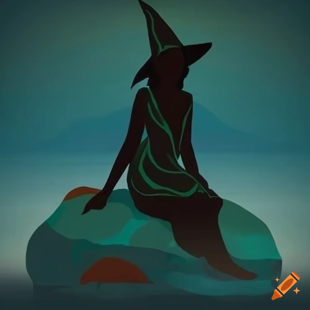 silhouette of a witch conjuring under a bloody moon