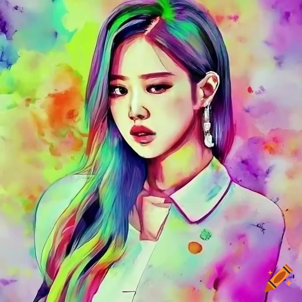 Watercolor portrait of a person resembling rosé and jennie from blackpink  on Craiyon