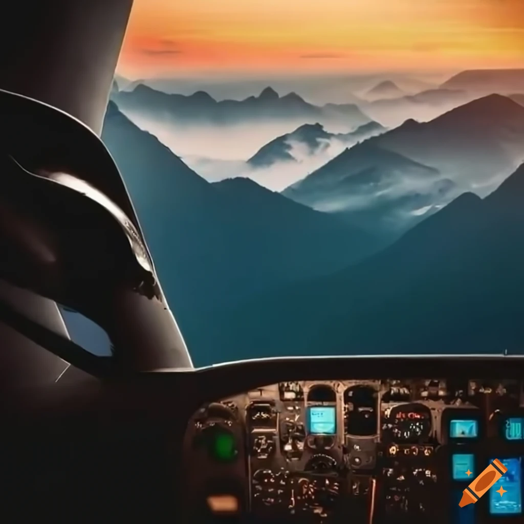 aerial view of a Cessna 172 cockpit descending into mountain landscape