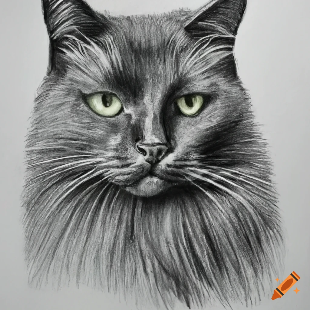 detailed pencil sketch of a black cat