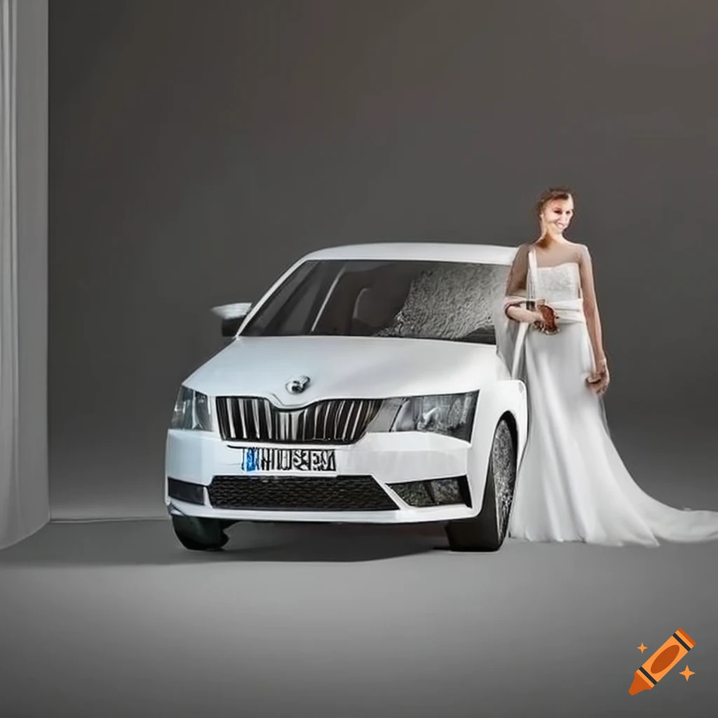 luxury white Skoda at a wedding venue