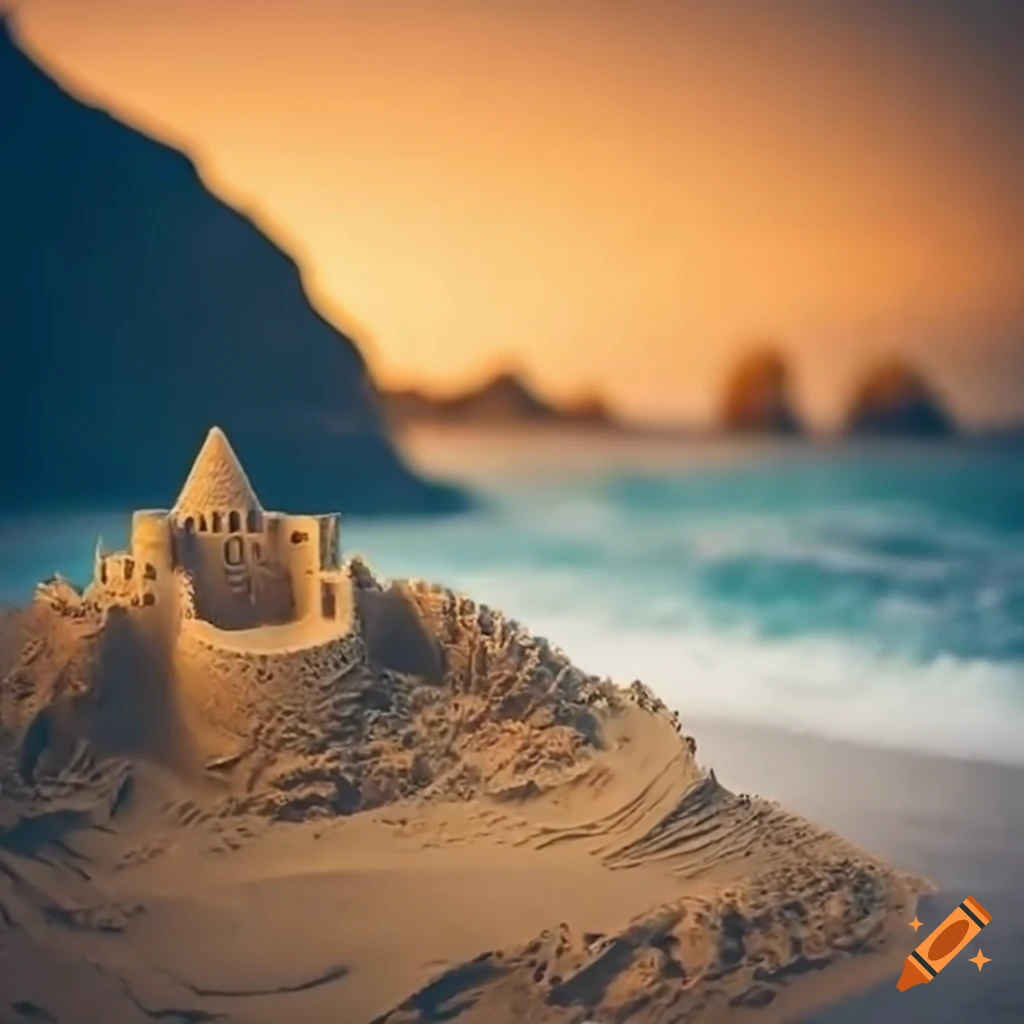 sandcastle collapsing into the ocean