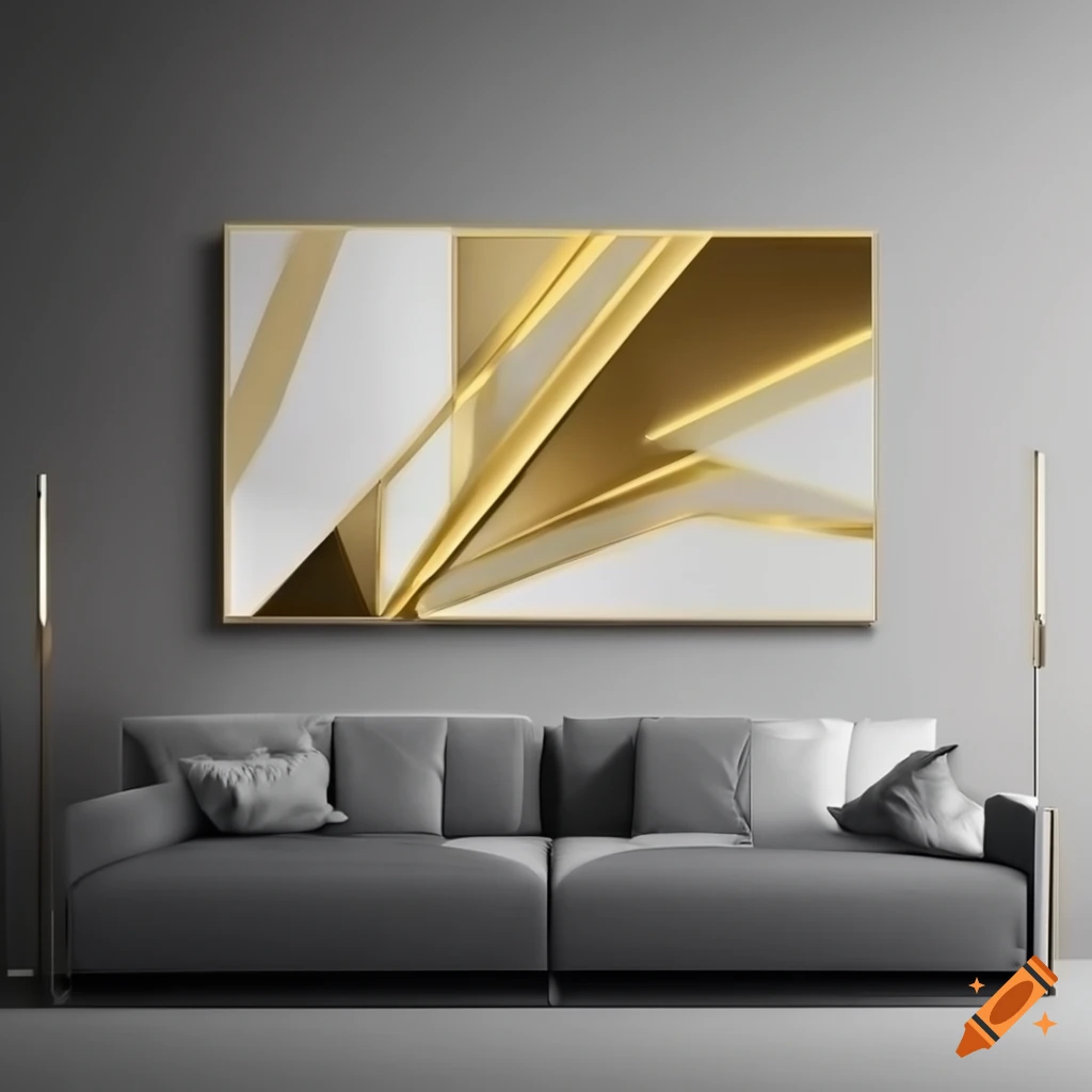 modern office room with gold accents and wall art