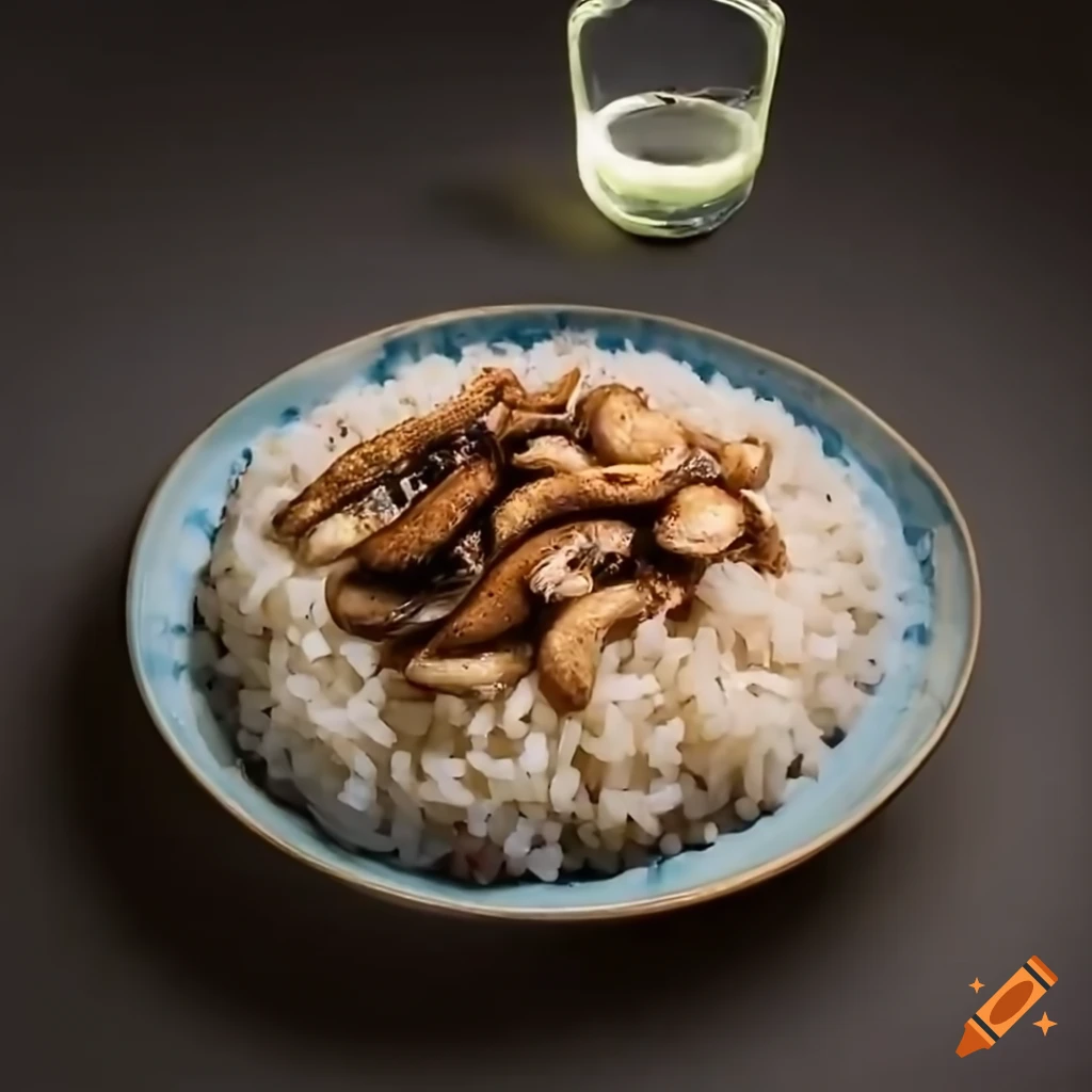 delicious rice dish with shiitake mushrooms and spring onions