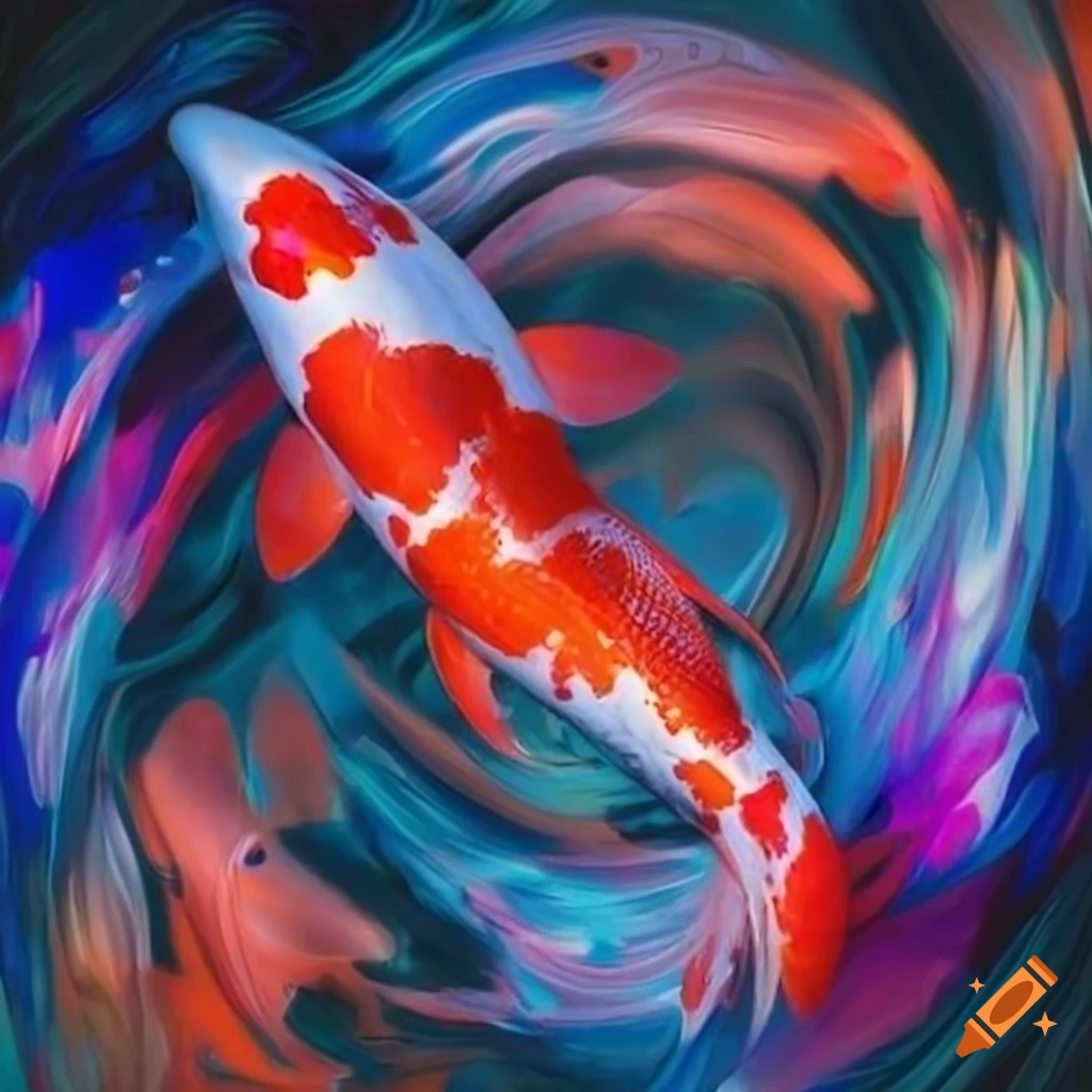 abstract artwork of a koi fish swimming against rushing waters