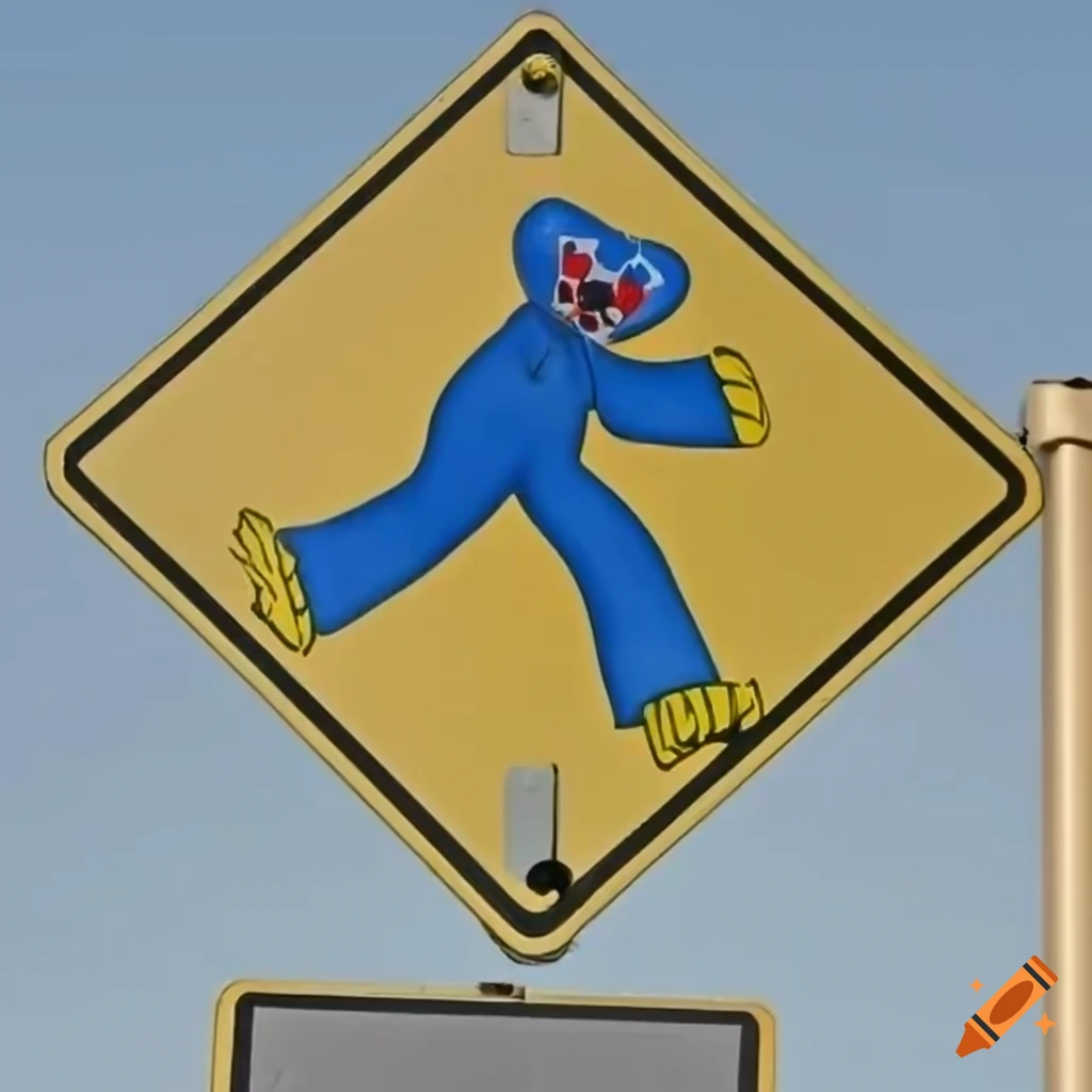 road crossing sign with a cute and funny character