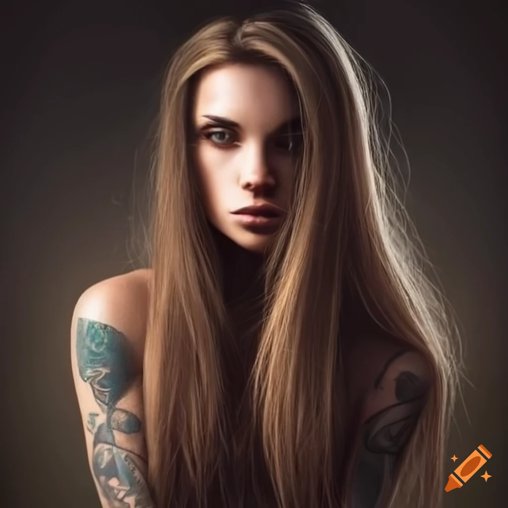 portrait of a brunette girl with tattoos