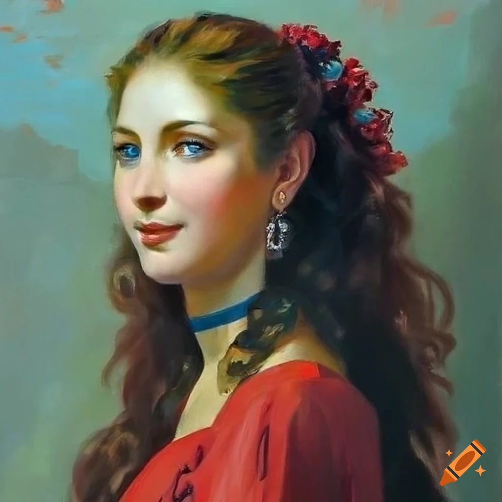 Oil painting of a beautiful woman in a red dress on Craiyon