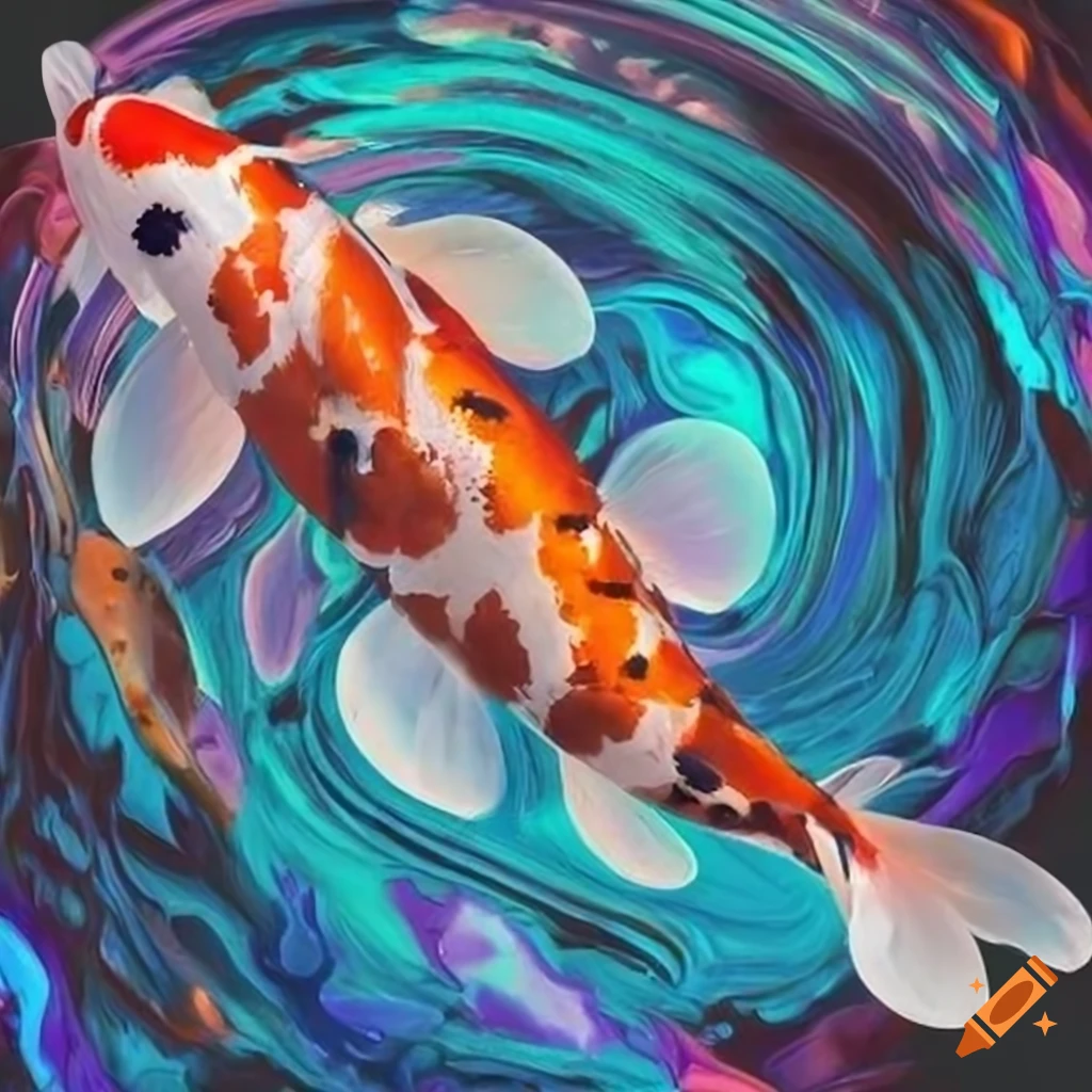 abstract artwork of a koi fish swimming against rushing waters