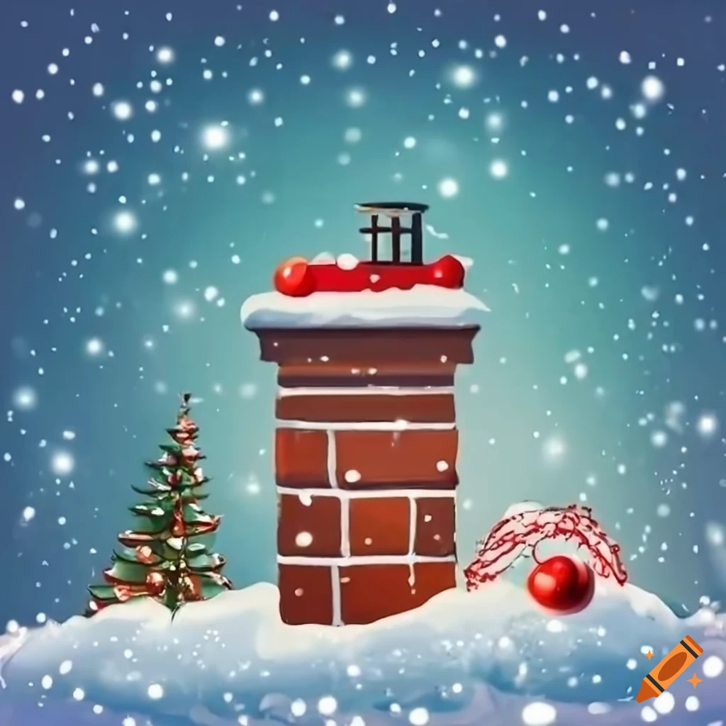 festively decorated snowy rooftop with a chimney