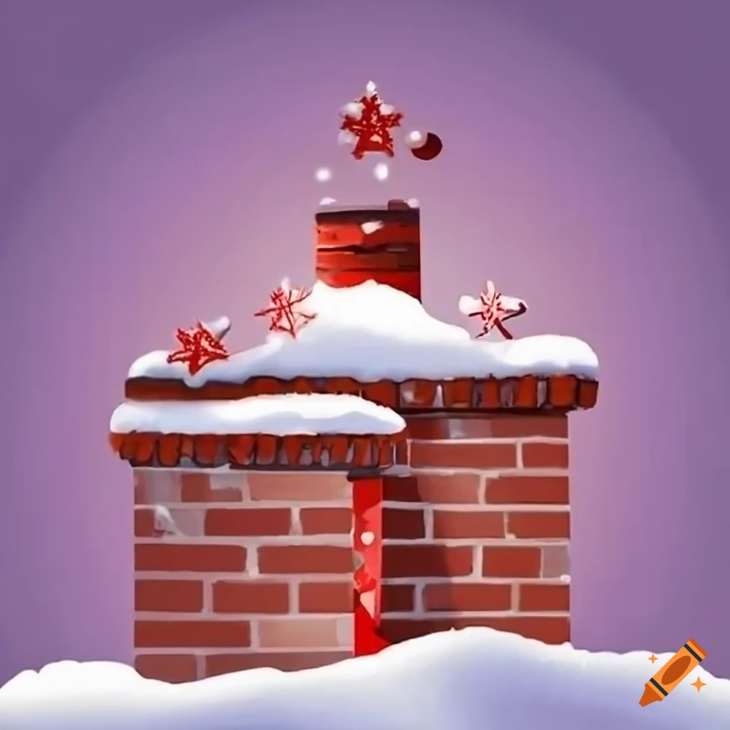festively decorated snowy rooftop with a chimney