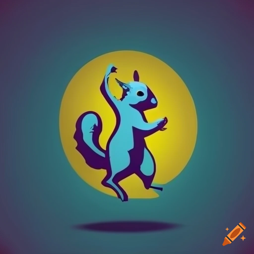 blue and yellow badminton team logo with a squirrel