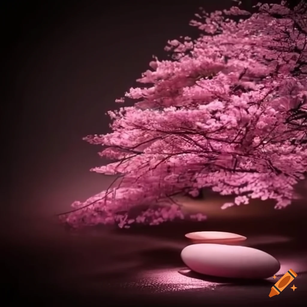 serene image of bamboo forest with cherry blossoms