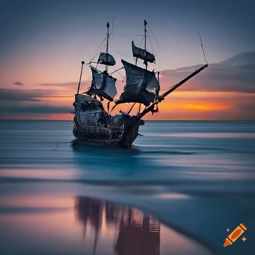 Spanish galleon shipwreck on a sandy beach