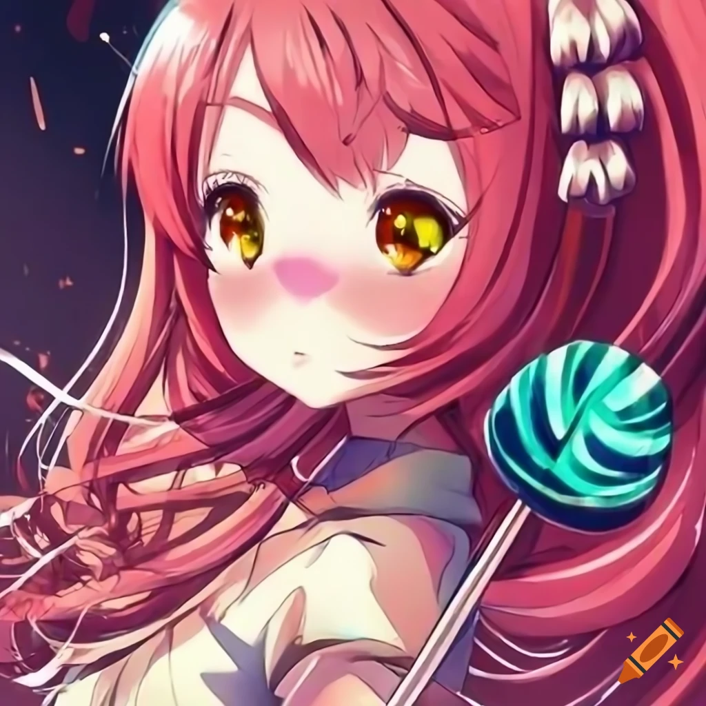 Premium Photo | Anime girl with pink hair and horns holding a lollipop  generative ai