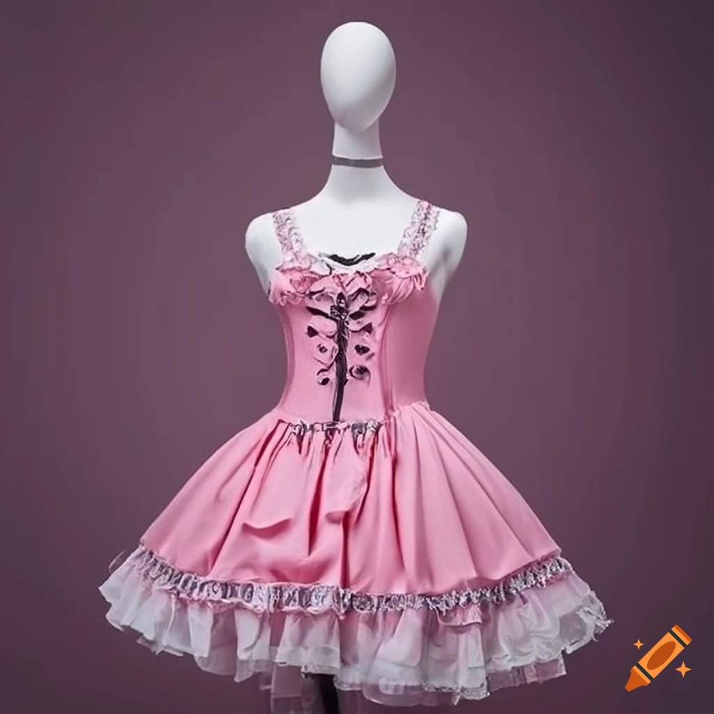 pink goth lolit dress on display