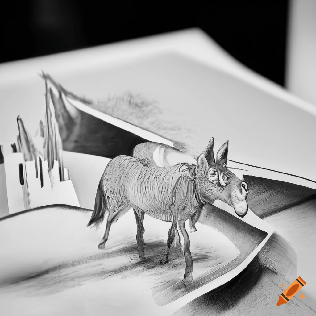 pop-up book style HD image of a donkey