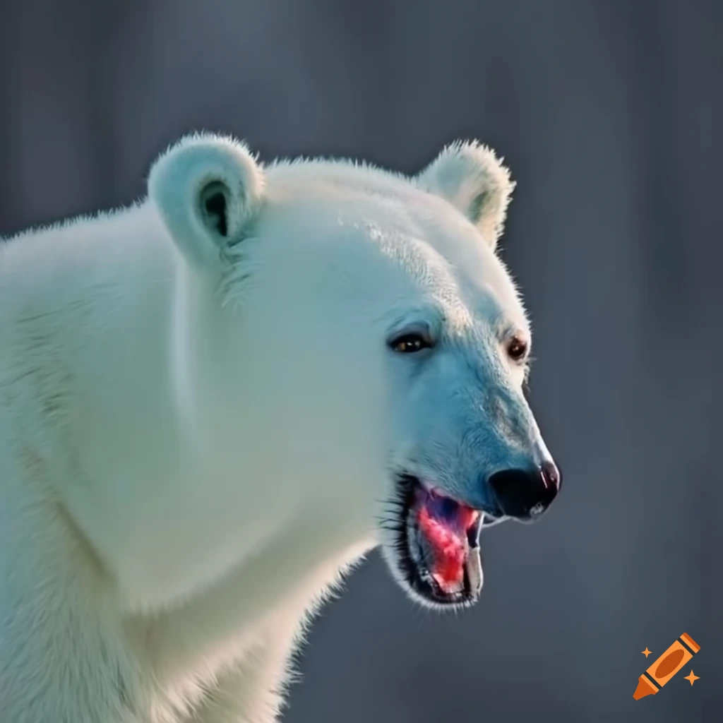 close-up of a growling polar bear