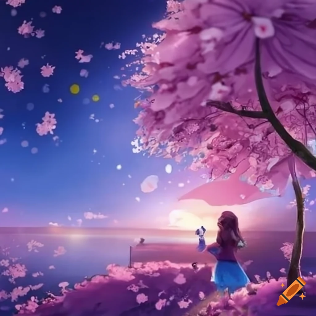 dreamy sakura petals floating in the wind