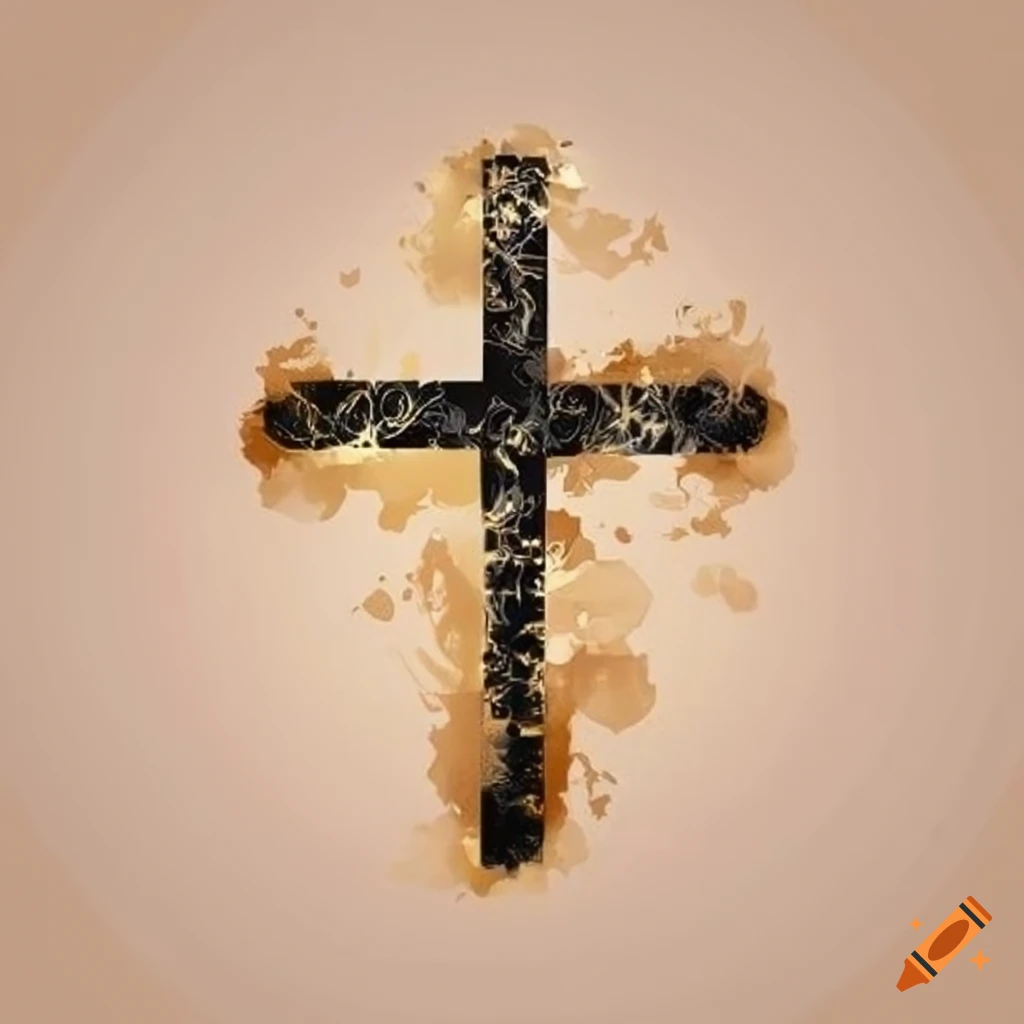 logo of a gold Christian cross on beige background