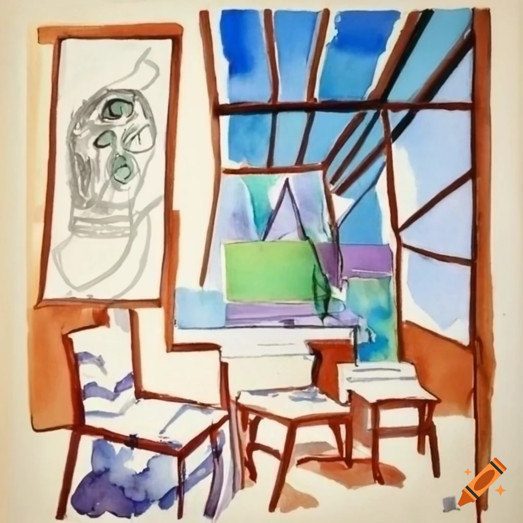 skylit art studio with watercolor paintings