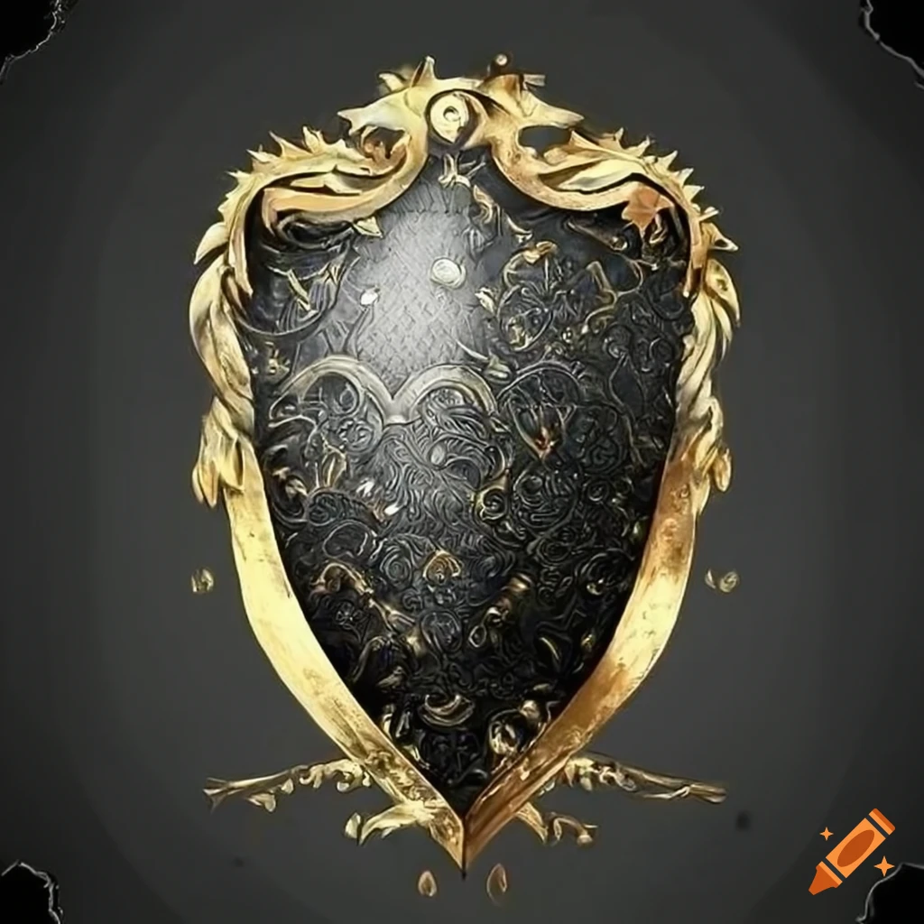 golden shield with diamond accents and wing carving