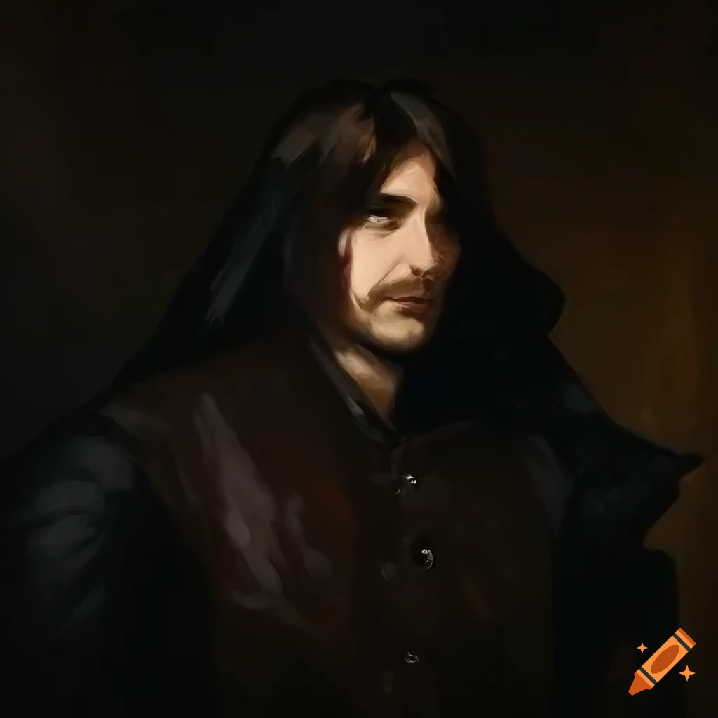 oil painting of a male with dark brown hair and green eyes