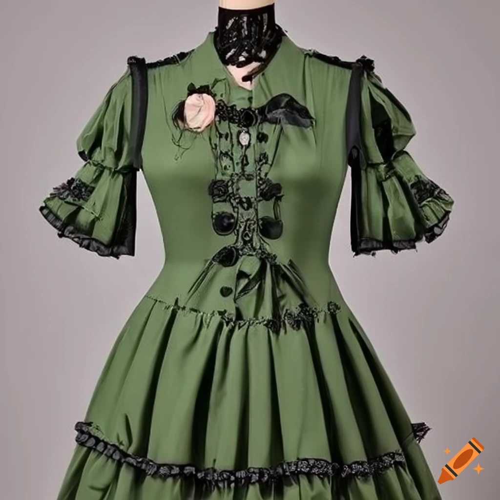 lime goth lolita dress on display