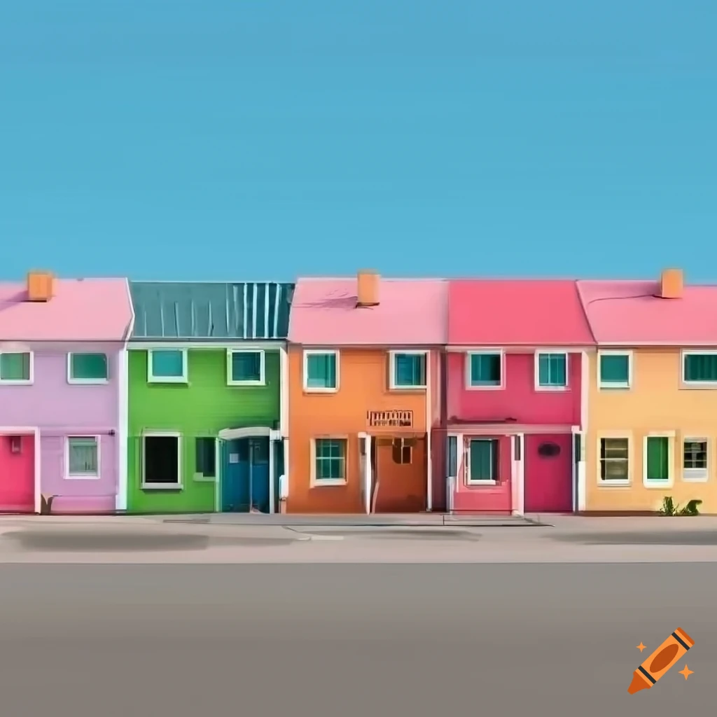 photo of colorful houses in a cul-de-sac