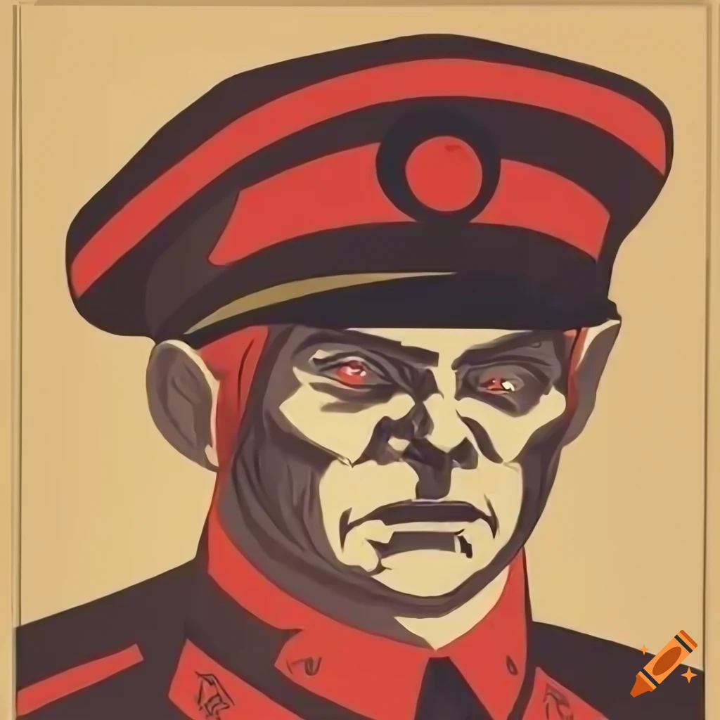 propaganda poster of a red-haired sci-fi elf officer