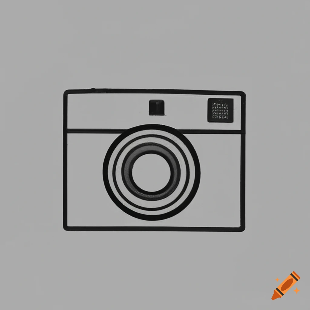 outline of a classic 35mm film camera on white background
