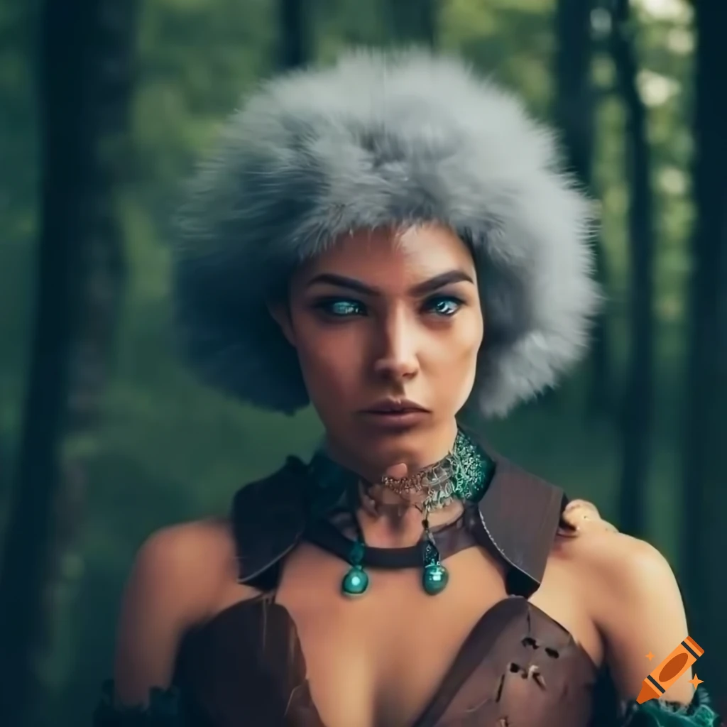 portrait of a fierce warrior woman with gray hair