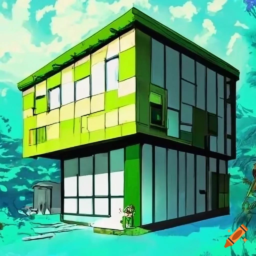 green roof house with windows logo