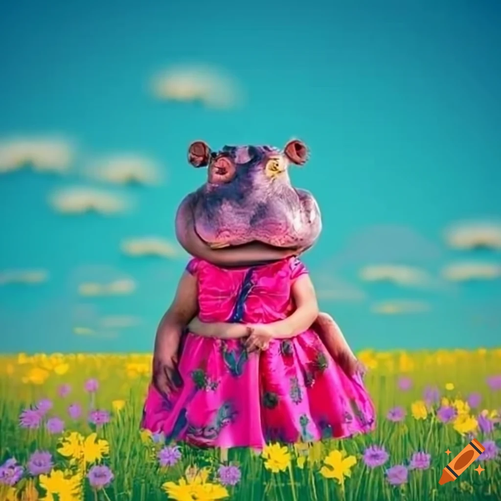 Hippo in a dress surrounded by flowers on Craiyon