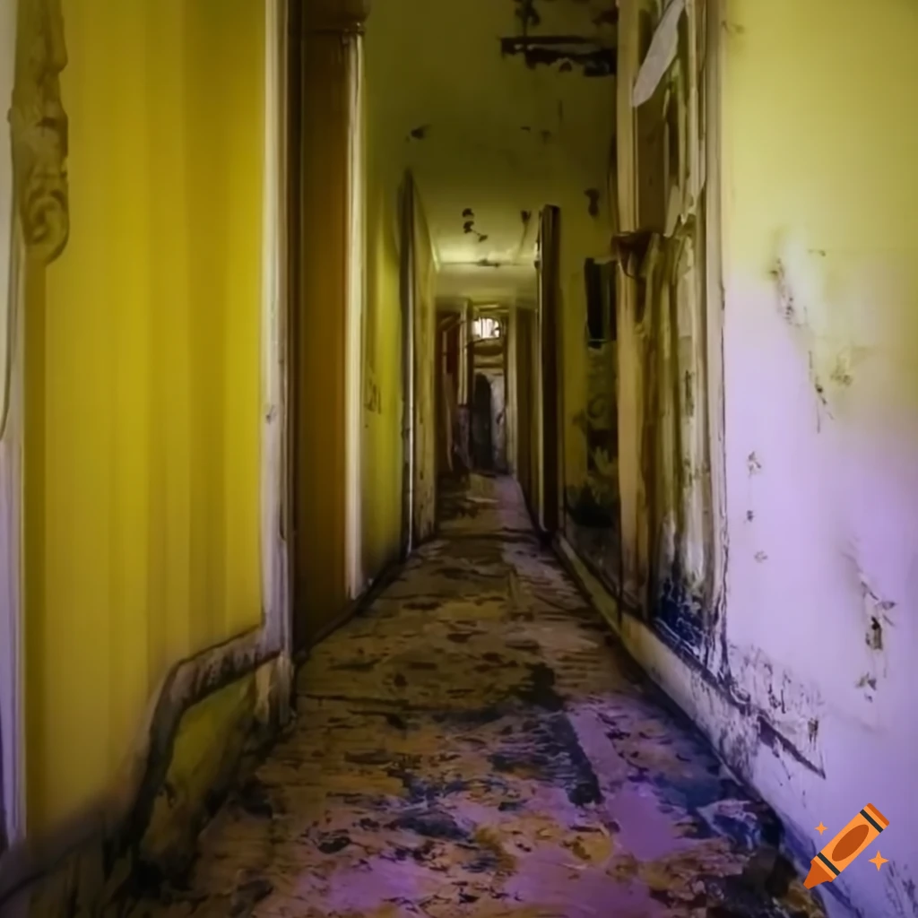 yellow hallway with decaying walls