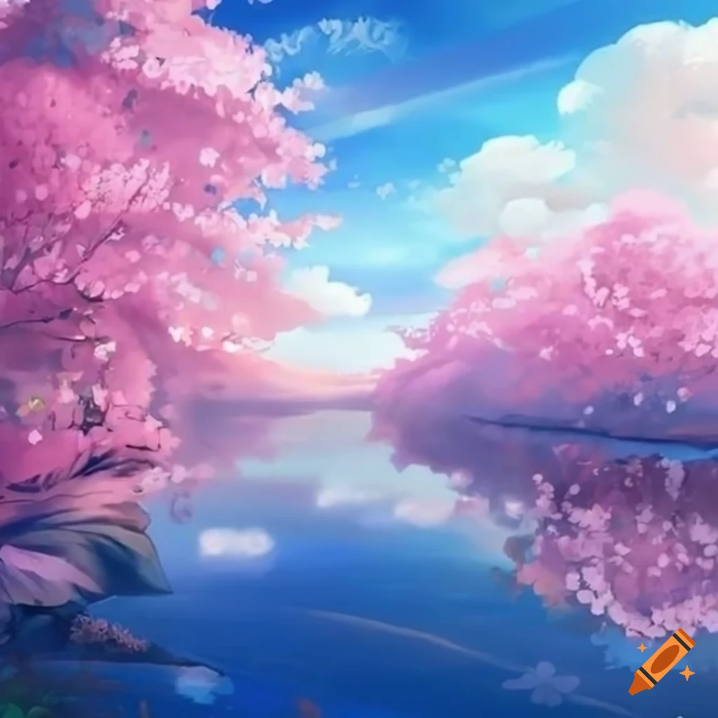 anime-style landscape with beautiful sakura blossoms