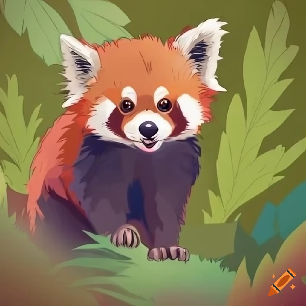 adorable cartoon red panda in a forest