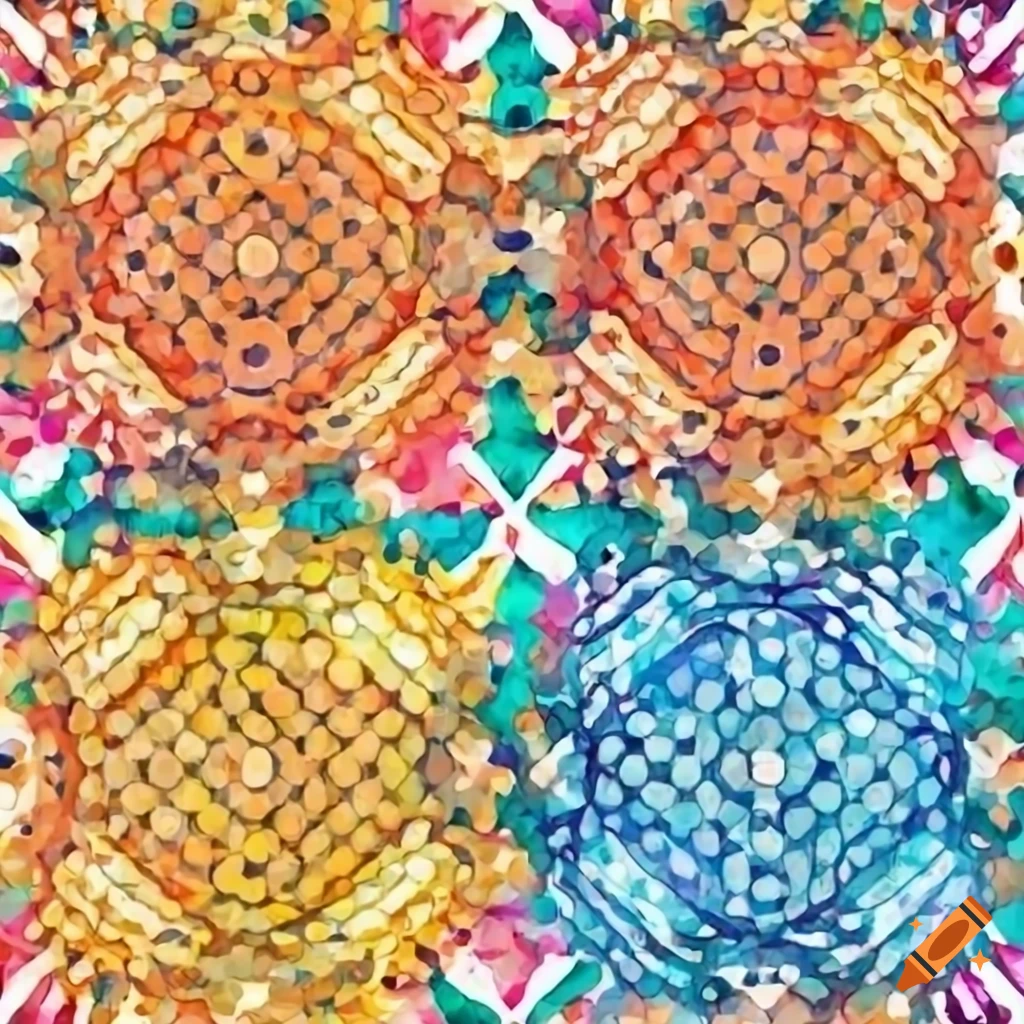 cartoon style pattern with orange and yellow dots on navy blue background