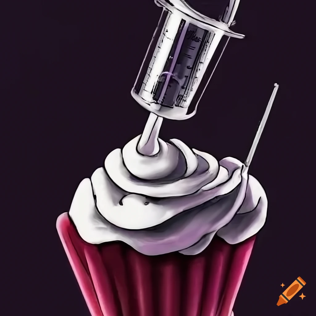 black and white photo of cupcake being injected with cream