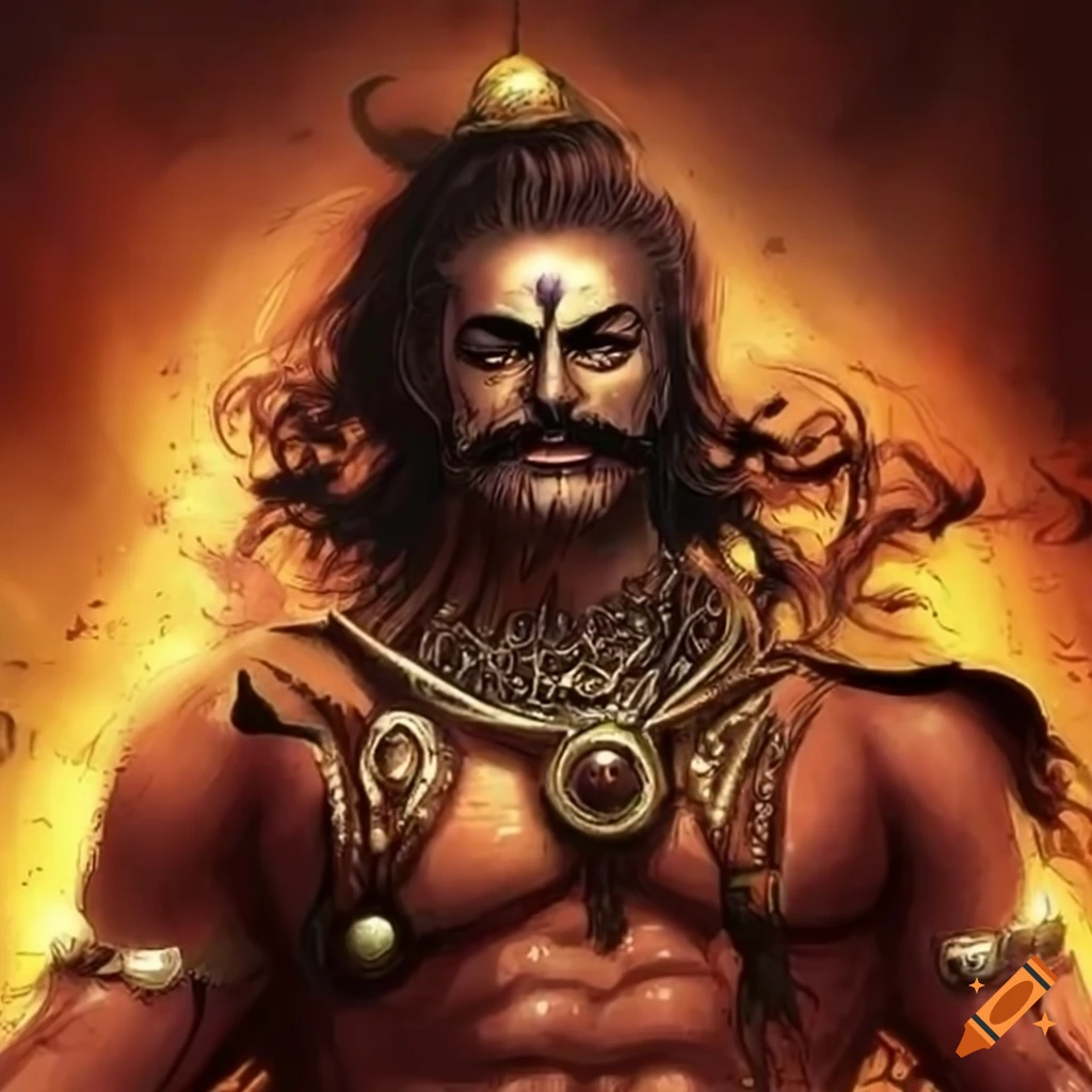 image of a powerful mythological Indian villain with shadow manipulation abilities