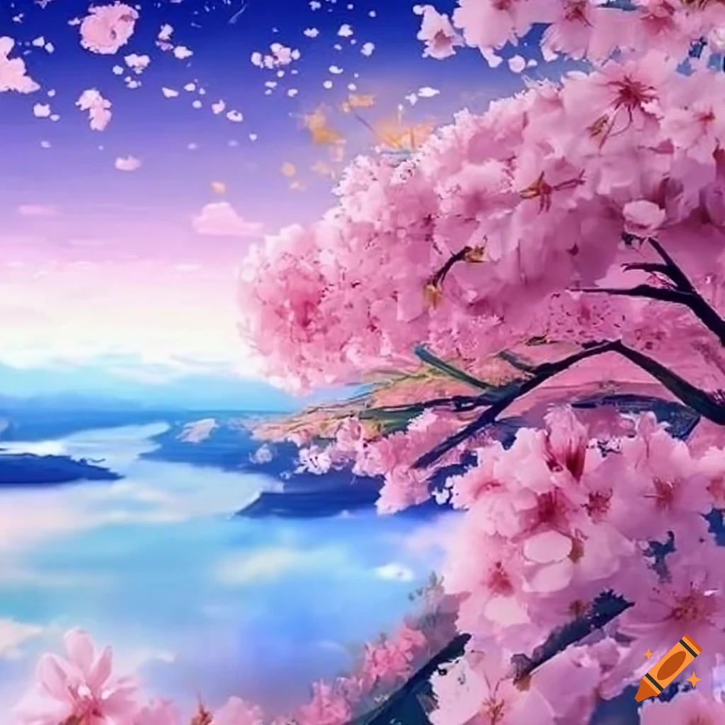 dreamy sakura petals floating in the wind