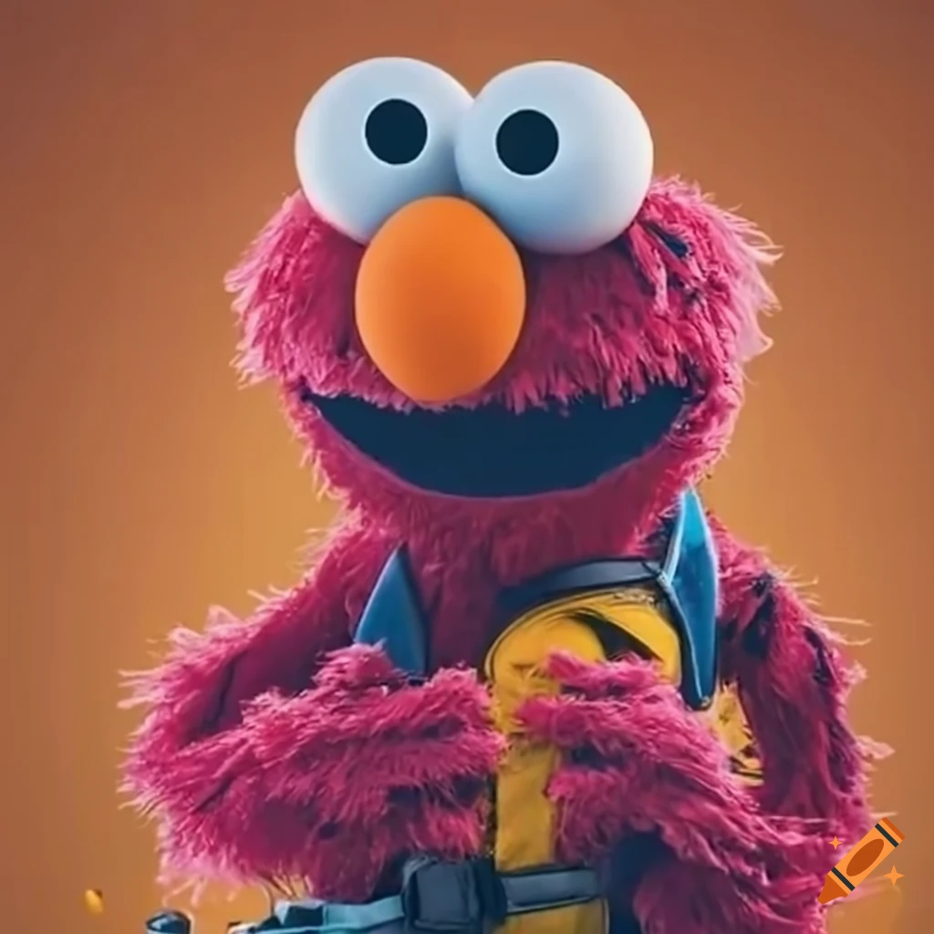 Elmo pointing at you with a kayak helmet and life jacket