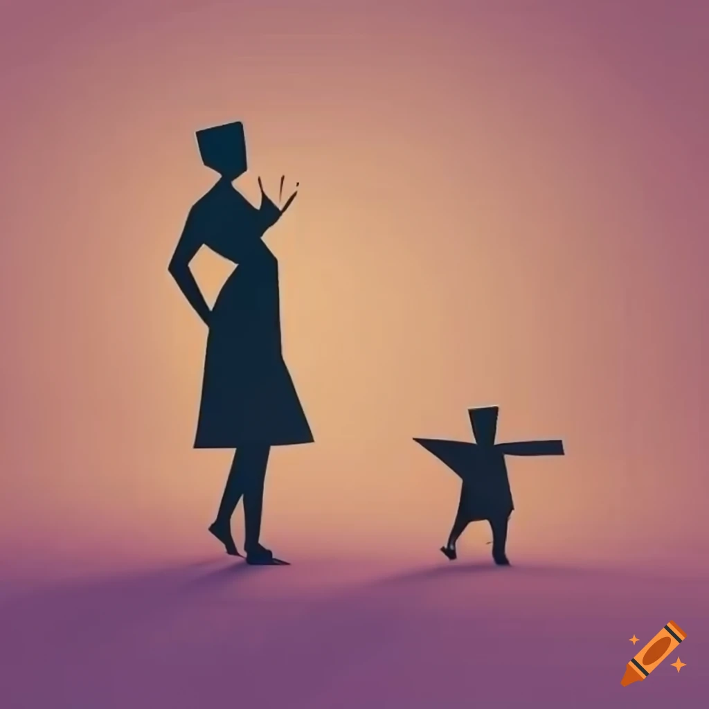 silhouette of a woman with child carrying a basket in a farm