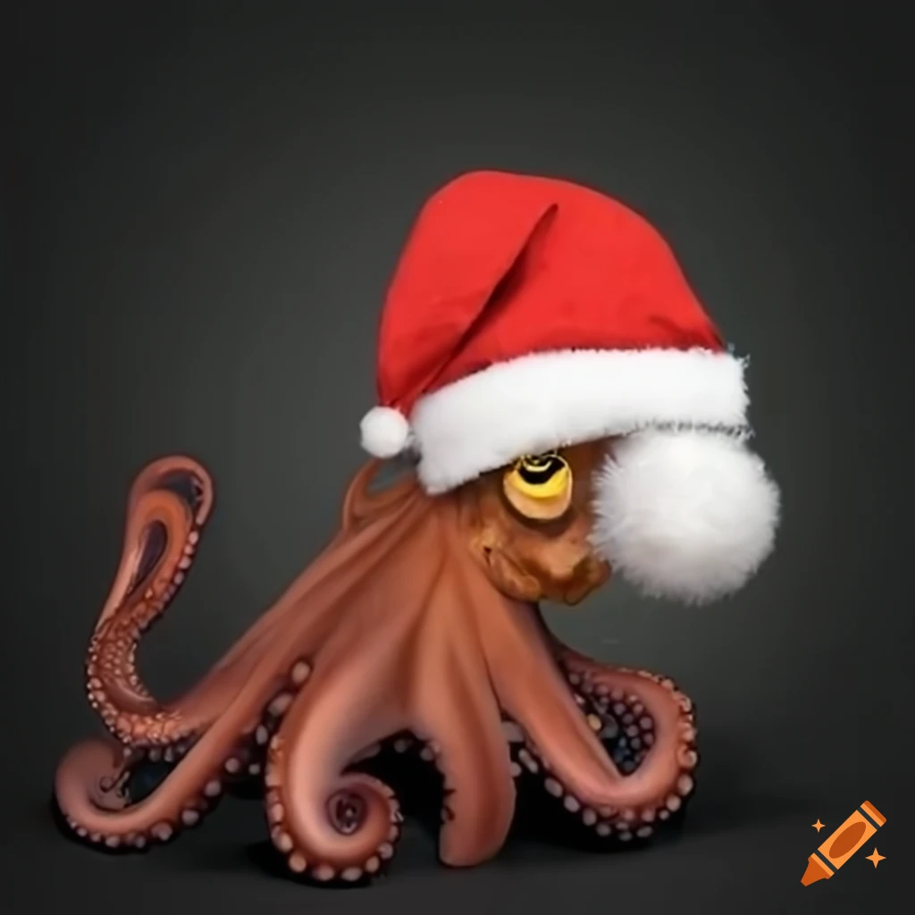 octopus wearing a Santa hat