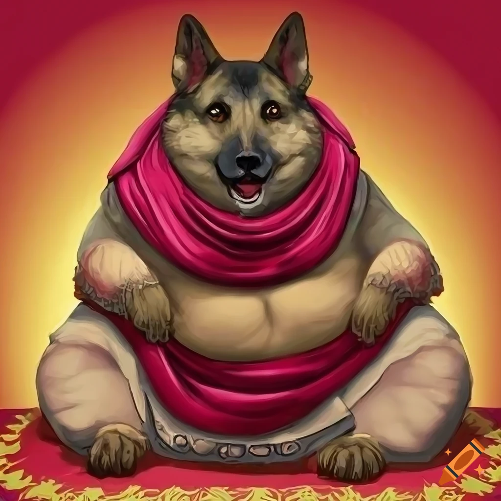 digital art of a gluttonous german shepherd in roman senator attire