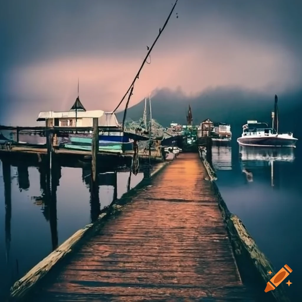 rainy fishing dock town in Alaska
