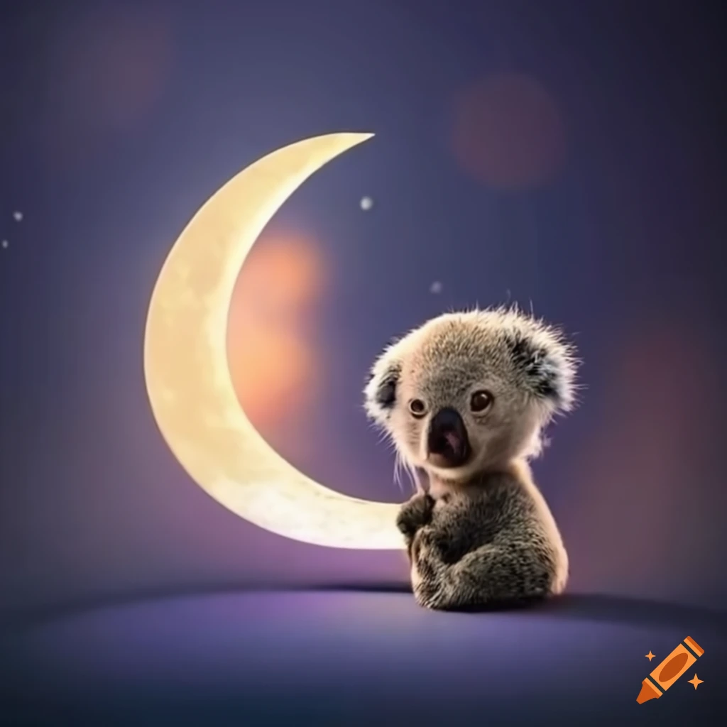 koala resting on the crescent moon