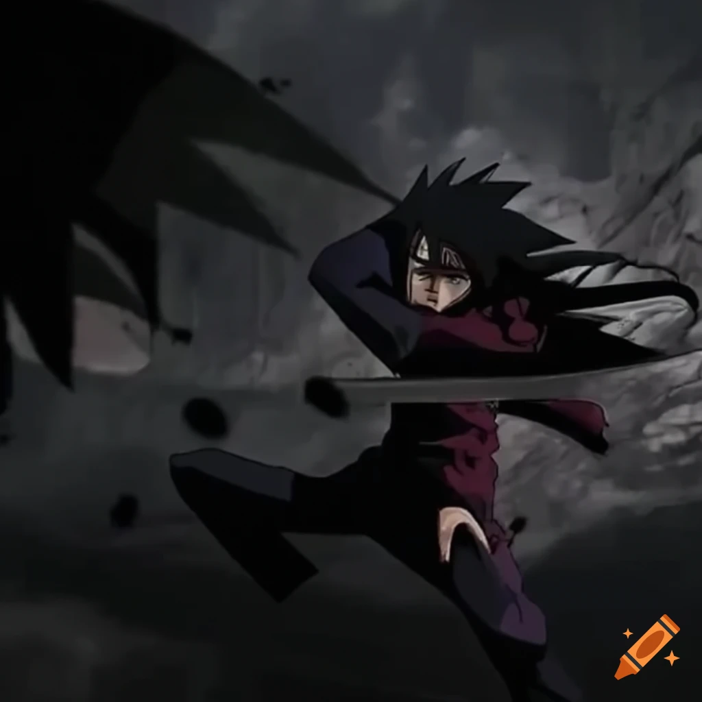 Itachi vs Madara intense battle artwork